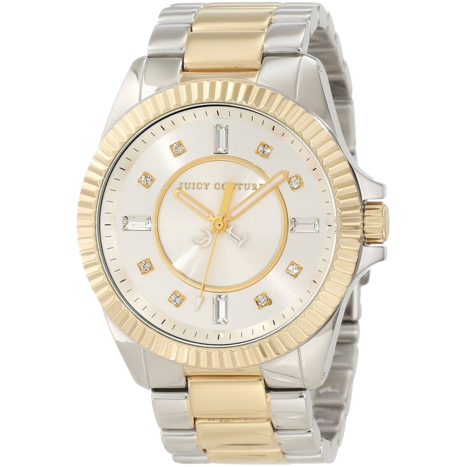 Juicy Couture Women's Stella watch with a sleek design and silver-tone case, featuring a stylish dial and bracelet.
