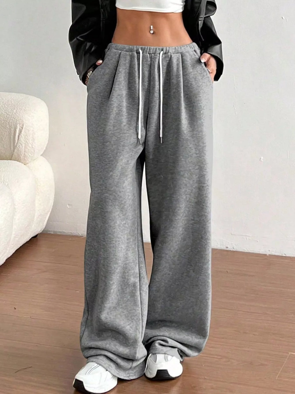 Simply Love casual drawstring high waist wide-leg sweatpants with rings, featuring comfortable fit and relaxed style.
