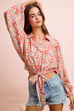 BiBi Floral Print Tie Hem Detail Crop Shirt