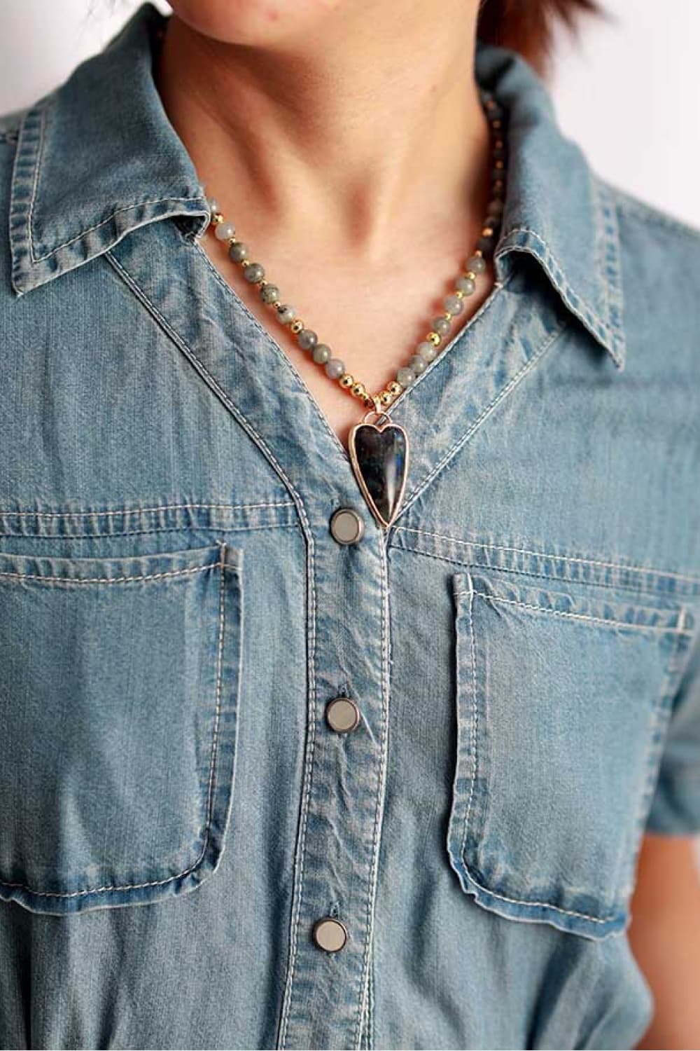 Natural stone beaded necklace with pendant, featuring earthy tones and handcrafted design, by Plush Fashion Hub.