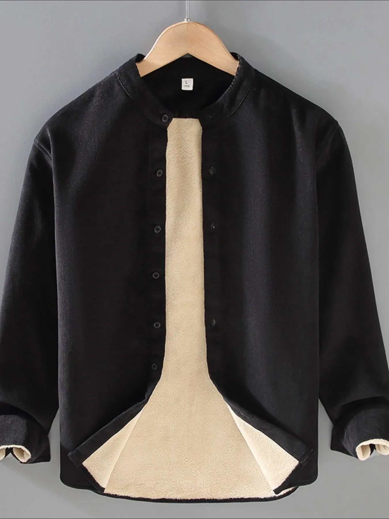 Plus size men's button-up long sleeve jacket by Shopimist, shown in a casual style with a front button closure and collar.