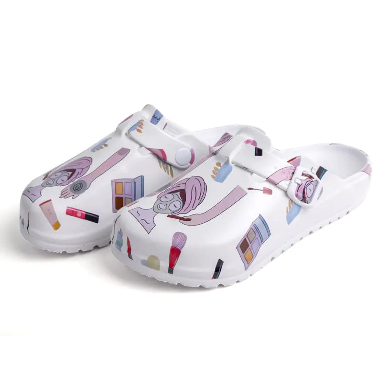 Cartoon nurse-themed women sandals with colorful, playful design and comfortable straps, ideal for casual wear.