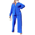 Plus size women's casual outfit in vibrant multi-color set, featuring a relaxed top and matching pants by Trendy Attic Store01.