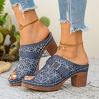 Women's chic buckle detail block heel sandals by Trendsi, crafted in premium faux leather with stylish strap design.