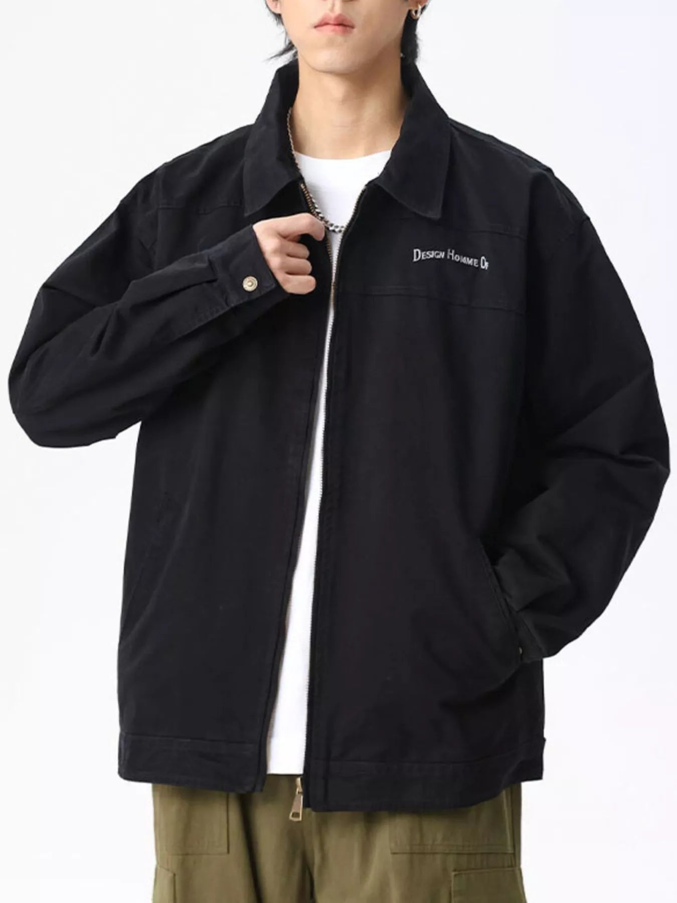 Men's plus size casual zip-up jacket by Shopimist, shown in navy with front pockets and full-length zipper.