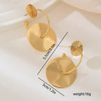 18K gold-plated geometric circle drop earrings with modern design, featuring sleek circular shapes and polished finish.