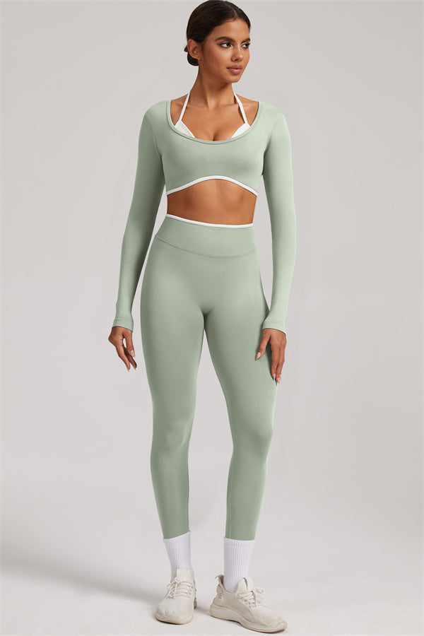 Fitglutes Activewear long sleeve crop top and leggings 2-piece set, athletic gymwear for workout and fitness activities.