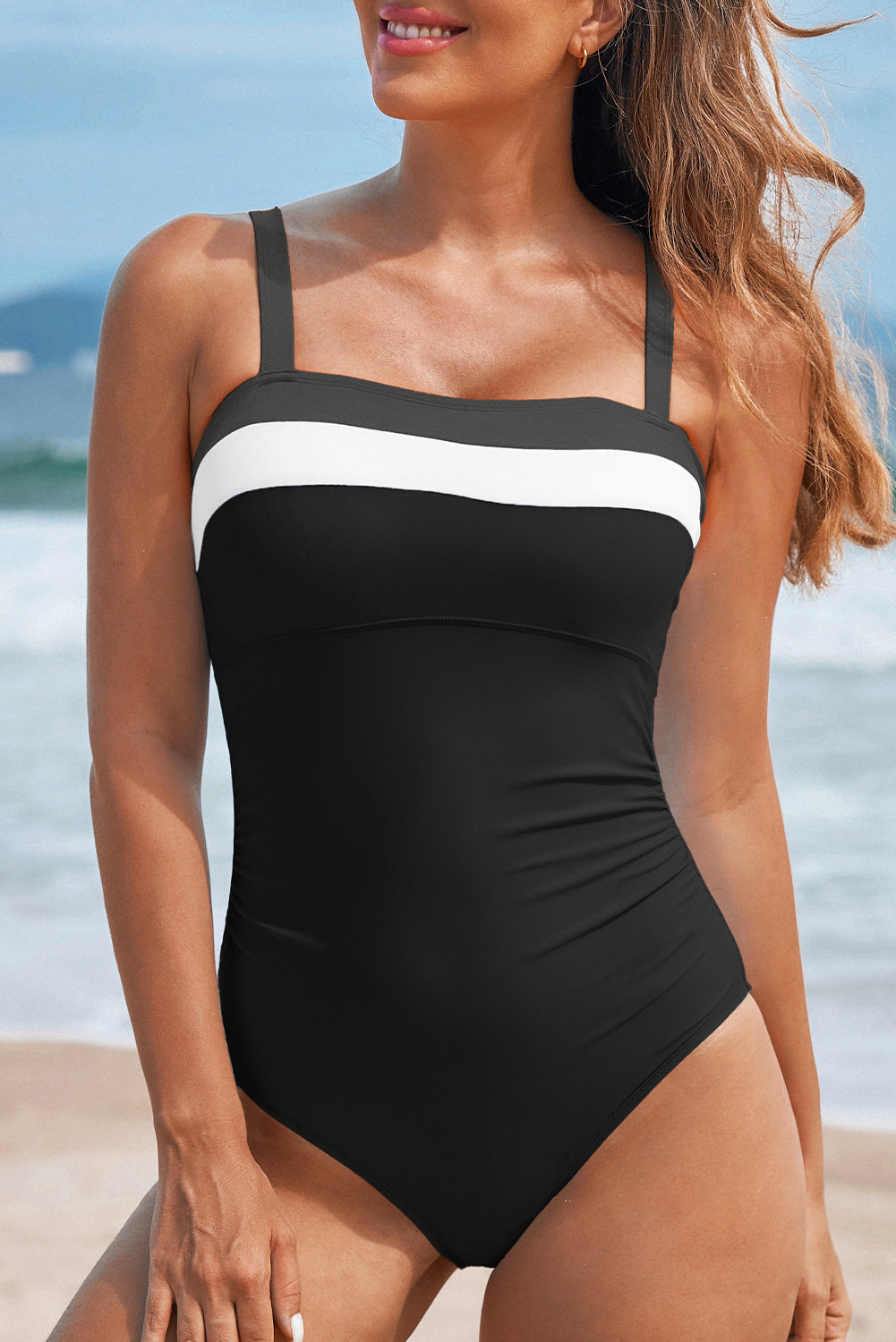 Threaded Pear Rowan Straps One Piece Swimsuit featuring adjustable straps and a stylish design, displayed on a mannequin.