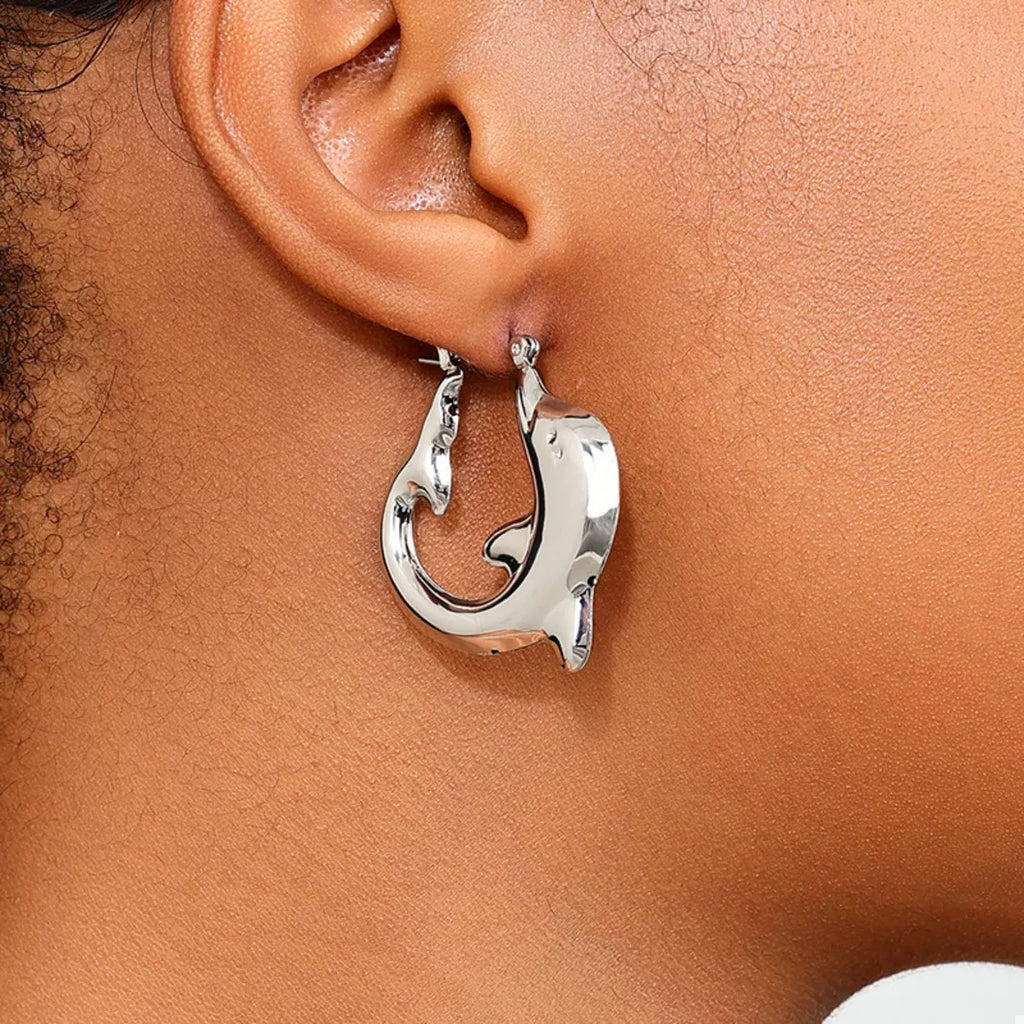 18K gold-plated dolphin hoop earrings with detailed dolphin design, stylish jewelry for women, from Shopimist.