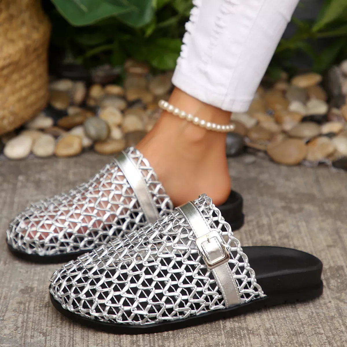 Shopimist round toe buckle sandals with ankle straps and chunky heel, showcasing stylish brown leather design.