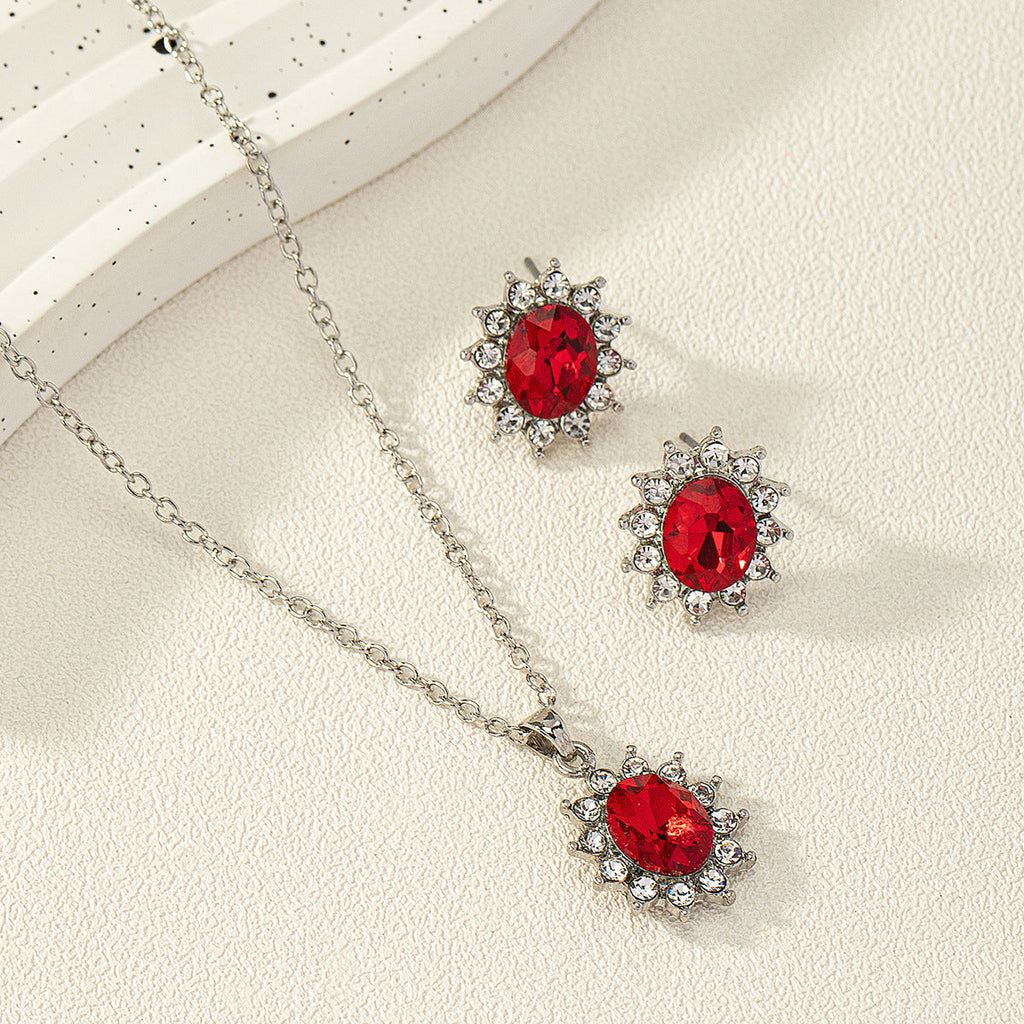 European and American fashion sunflower zircon ear stud and necklace set featuring sparkling jewelry from Plush Fashion Hub.