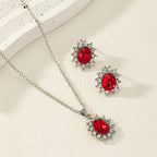 European and American fashion sunflower zircon ear stud and necklace set featuring sparkling jewelry from Plush Fashion Hub.
