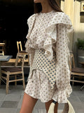Shopimist ruffled floral print mini dress with feminine details, lightweight fabric, and vibrant flower pattern.