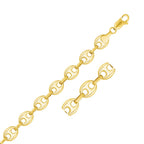 11.0mm 14k yellow gold puffed Mariner link bracelet with polished finish, showcasing its detailed gold links and elegant design.