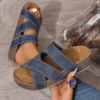 Women's open toe platform flat sandals made of comfortable PU leather, perfect for summer, by Trendsi.