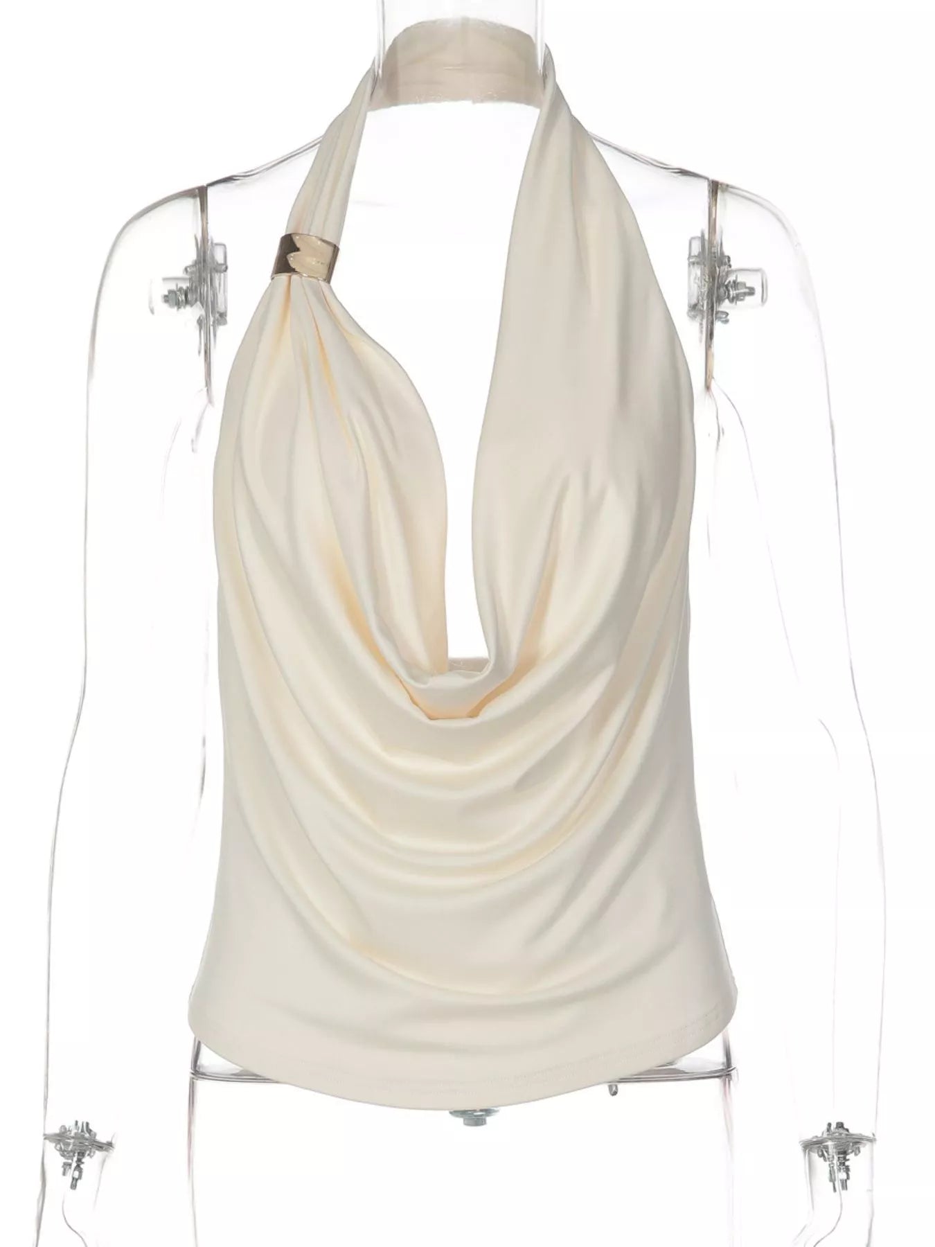 Shopimist halter neck ruched tank top with adjustable straps and gathered fabric, perfect for stylish casual wear.