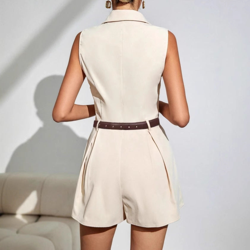 Women's elegant pleated wide-leg jumpsuit by FitiqueFit, casualwear style, shown in a stylish, flowing design with pleats and wide legs.