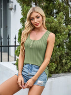 Trendsi scoop neck wide strap tank top showing beige fabric and relaxed fit, perfect for casual summer wear