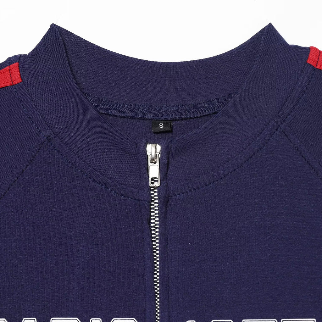 Dark Blue Zipper Embellished Printed Sleeveless Top