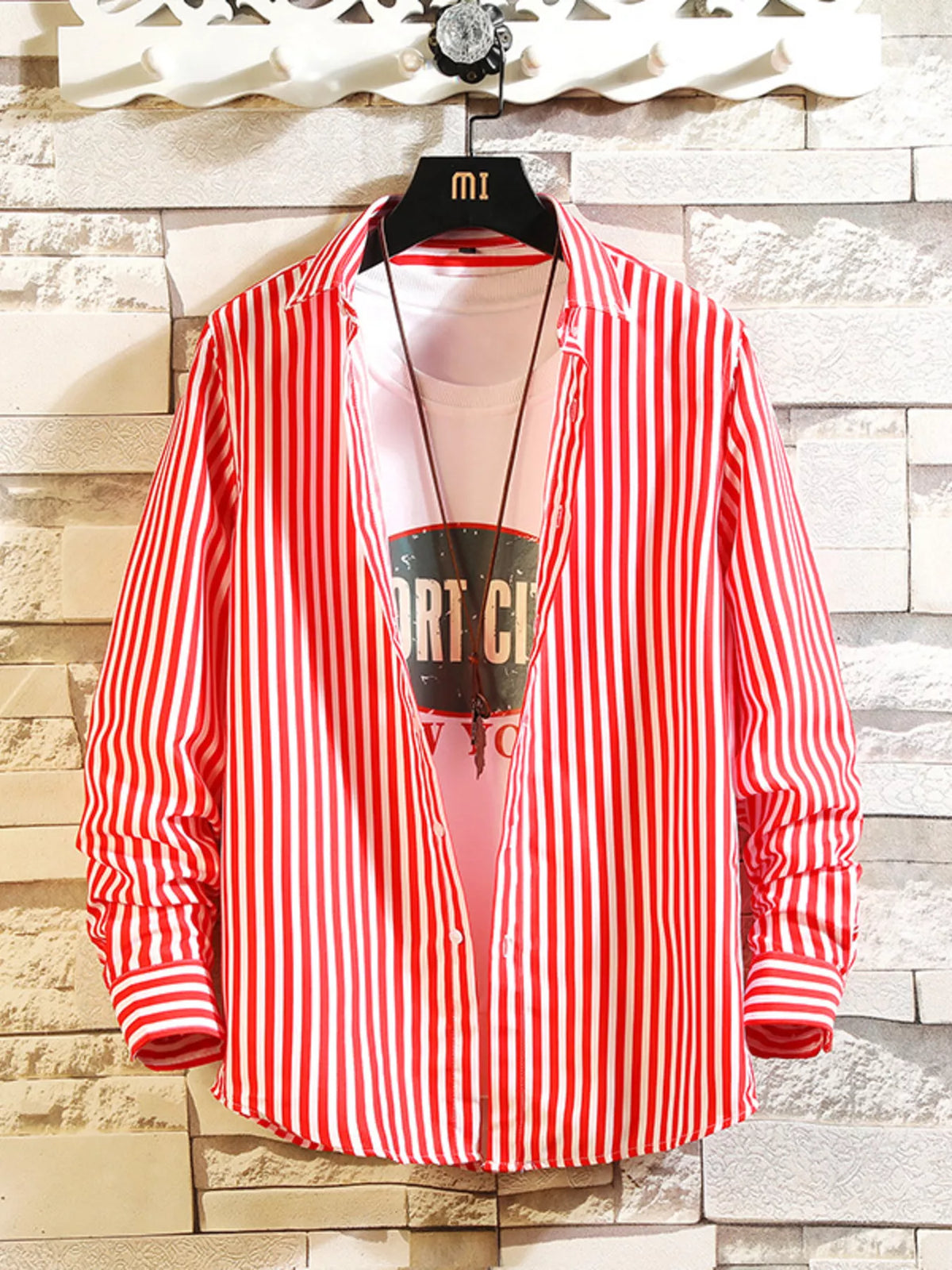 Plus size men's striped button-up casual shirt from Plush Fashion Hub, showing a stylish, comfortable fit with vertical stripe pattern.
