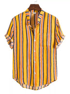 Men's plus size striped short sleeve shirt by Trendsi, showcasing a button-up design with bold horizontal stripes.