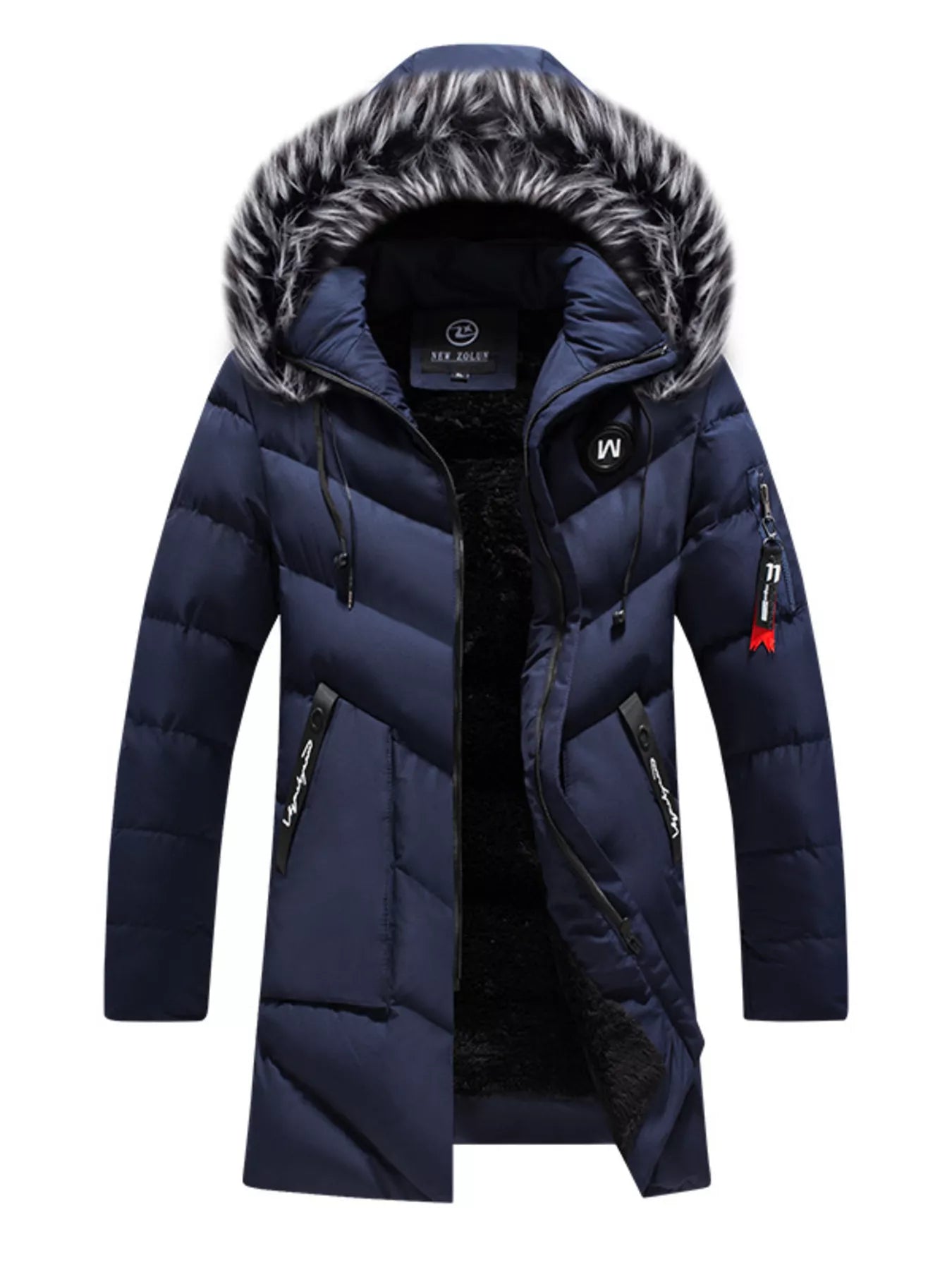 Plus size men's longline padded winter coat with faux fur hood by Shopimist, shown with insulated design and cozy fur trim.