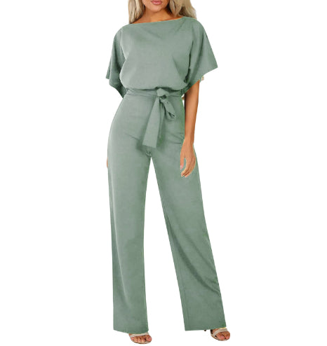 Plush Fashion Hub women's body suit, short-sleeve clubwear jumpsuit with straight-leg design and adjustable shoulder straps.