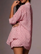 Polka Dot Button Up Shirt and Shorts Set