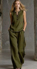 Women's minimalist sleeveless two-piece casualwear set by Plush Fashion Hub, featuring a stylish, comfortable design perfect for everyday wear.