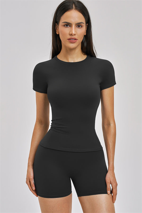 Fitglutes Activewear Zenith T-shirt and shorts 2-piece set, stylish gymwear for workout and sports activities, casual athletic look.