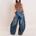Retro Distressed Washed Reversed Waist Women's Jeans
