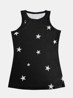 Women's star print cotton blend round neck casual tank top, trendy sleeveless top for warm weather, by Trendsi