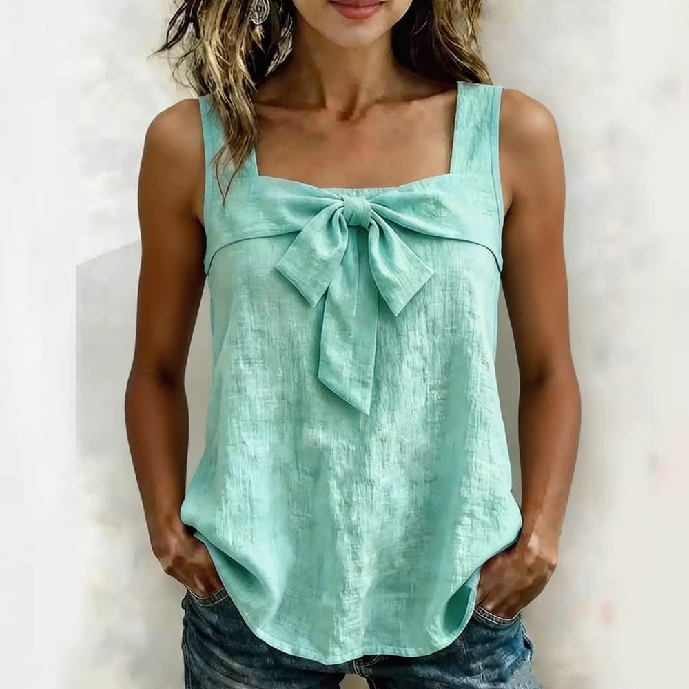 Women's square-neck sleeveless tank top with wide straps from Plush Fashion Hub, shown in a casual front view.