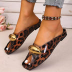 Leopard open toe sandals by Plush Fashion Hub featuring stylish animal print and open-toe design for warm weather wear.