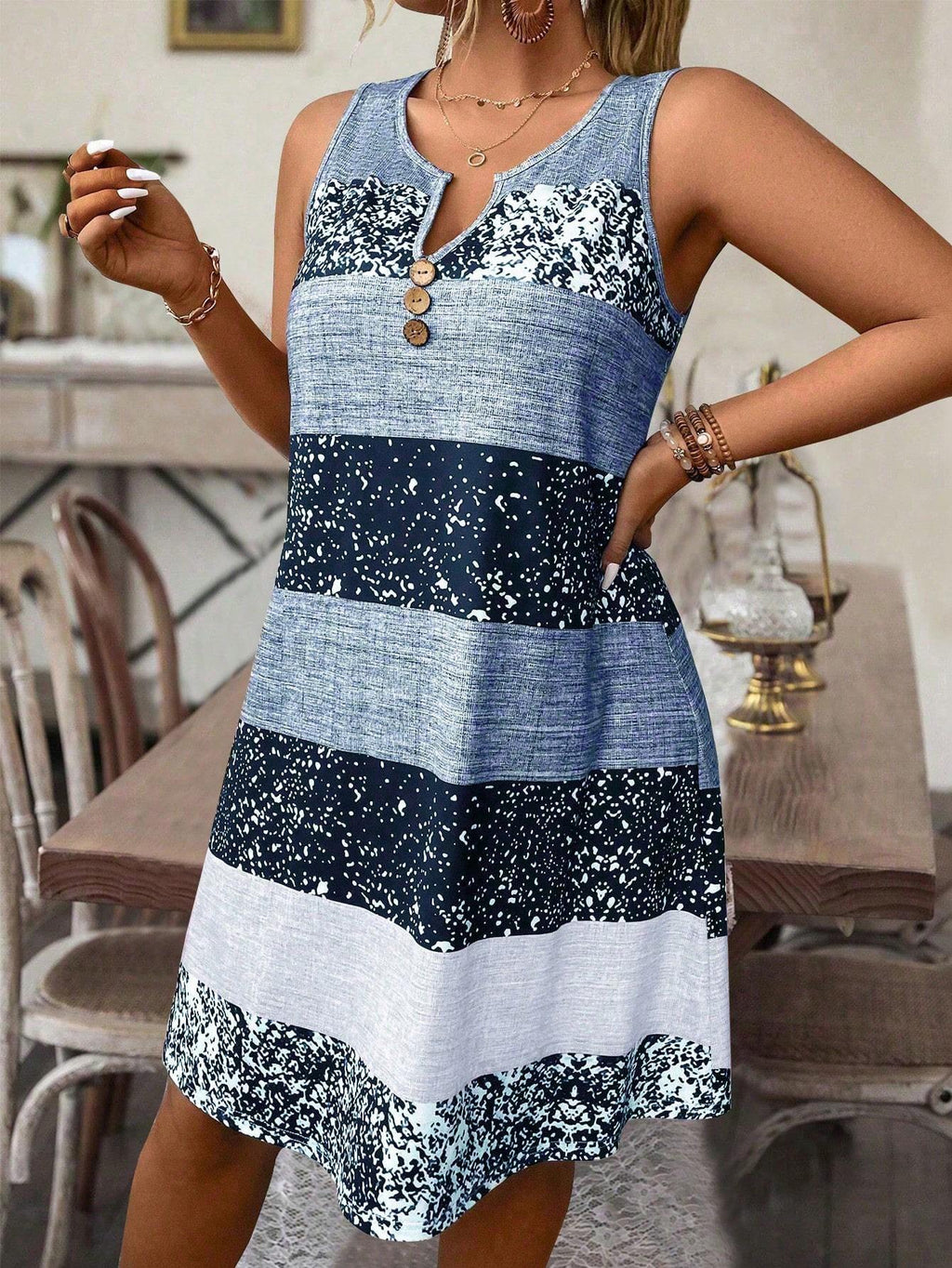 Plus size striped tank top and skirt set by FitiqueFit, casualwear with a relaxed fit and bold striped pattern.