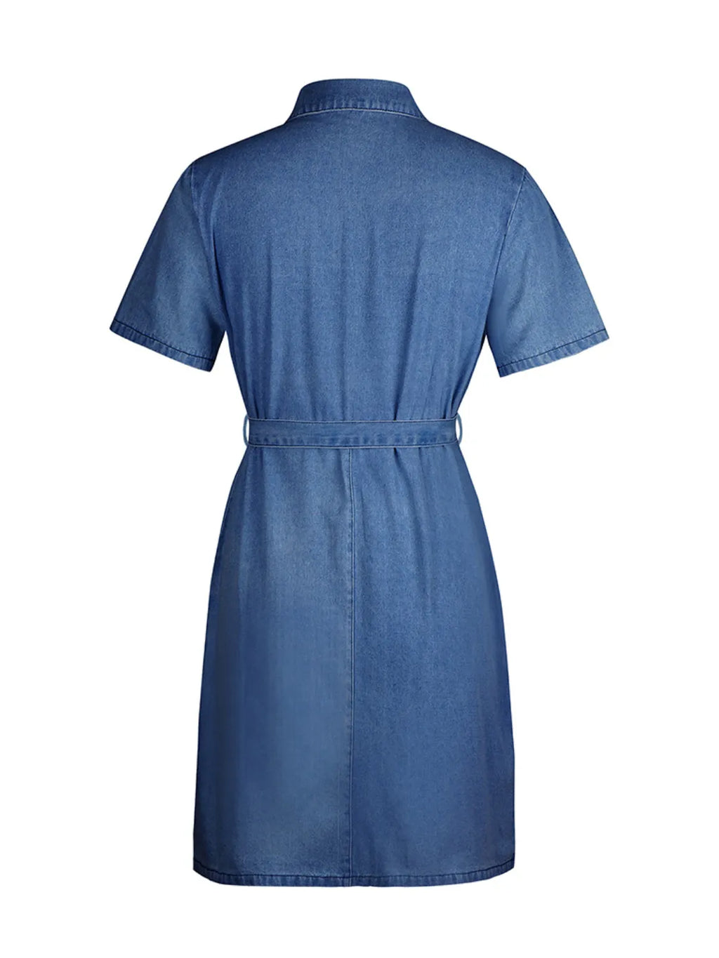 Plus size VYSN denim dress with full front zipper, short sleeves, and casual fit, shown in a front view image