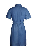 Plus size VYSN denim dress with full front zipper, short sleeves, and casual fit, shown in a front view image