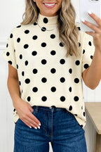 Polka dot print high neck dolman top by Plush Fashion Hub featuring long sleeves and a relaxed fit, stylish and comfortable for everyday wear.