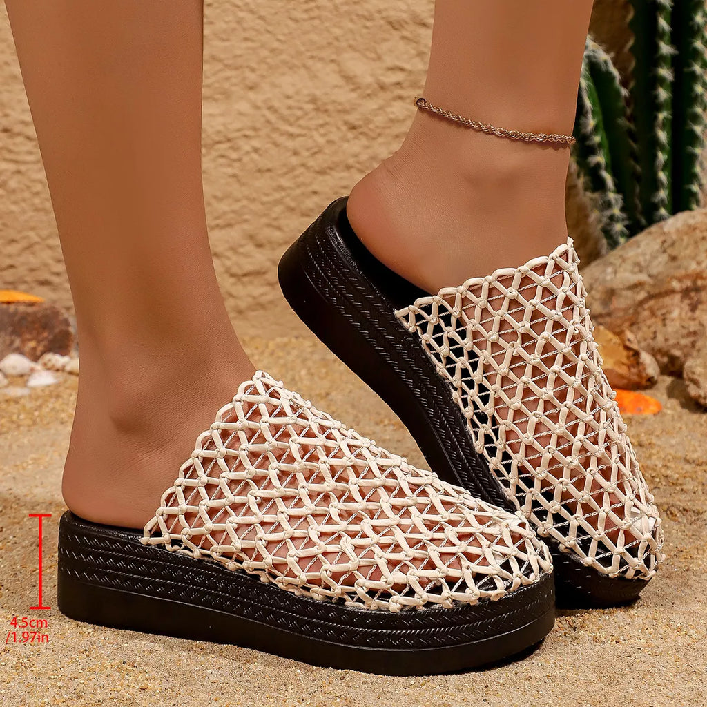 Shopimist woven design platform sandals with thick soles and open toes, showcasing stylish woven straps and a casual summer look.
