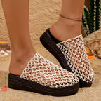 Shopimist woven design platform sandals with thick soles and open toes, showcasing stylish woven straps and a casual summer look.