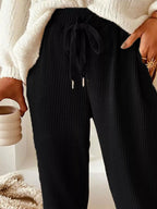 Casual corduroy drawstring waist pants from Simply Love featuring a relaxed fit and comfortable design.