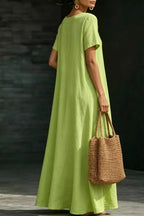 Plus size plush fashion hub casual loose short sleeve maxi dress, full-length, comfortable flowy dress for everyday wear
