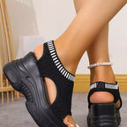 Women's breathable mesh platform wedge sandals by Plush Fashion Hub, lightweight summer heels with stylish design and comfortable fit.