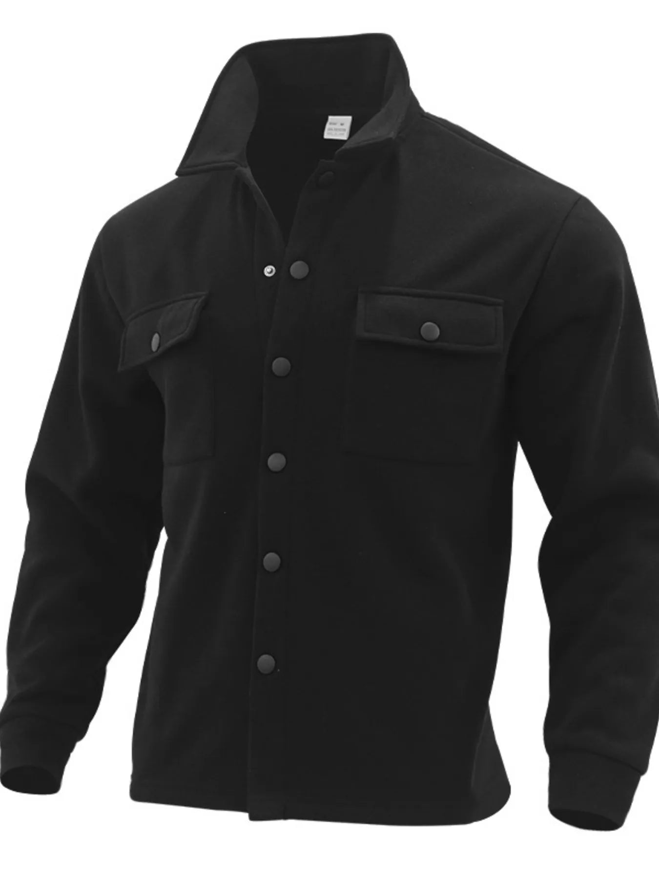 Men's plus size button-up long sleeve jacket by Shopimist, full size, shown in dark color with collar and front button closure.