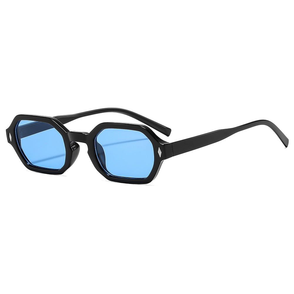 Polygonal small-frame sunglasses by Plush Fashion Hub with hexagonal design, UV protection, unisex eye wear, stylish and lightweight.