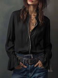 Women's ruffled sleeve resort shirt by FitiqueFit, casual long blouse with stretch fabric and stylish ruffled sleeve design.