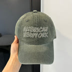American Retro washed denim peaked cap by Plush Fashion Hub, vintage Korean-style baseball hat with distressed denim look.