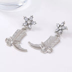 Western style dangle earrings by Shopimist featuring cowboy boot design and intricate metalwork.