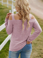 Women's elegant cold shoulder blouse by Trendsi, featuring a chic casual polyester top with cutout details and stylish design.