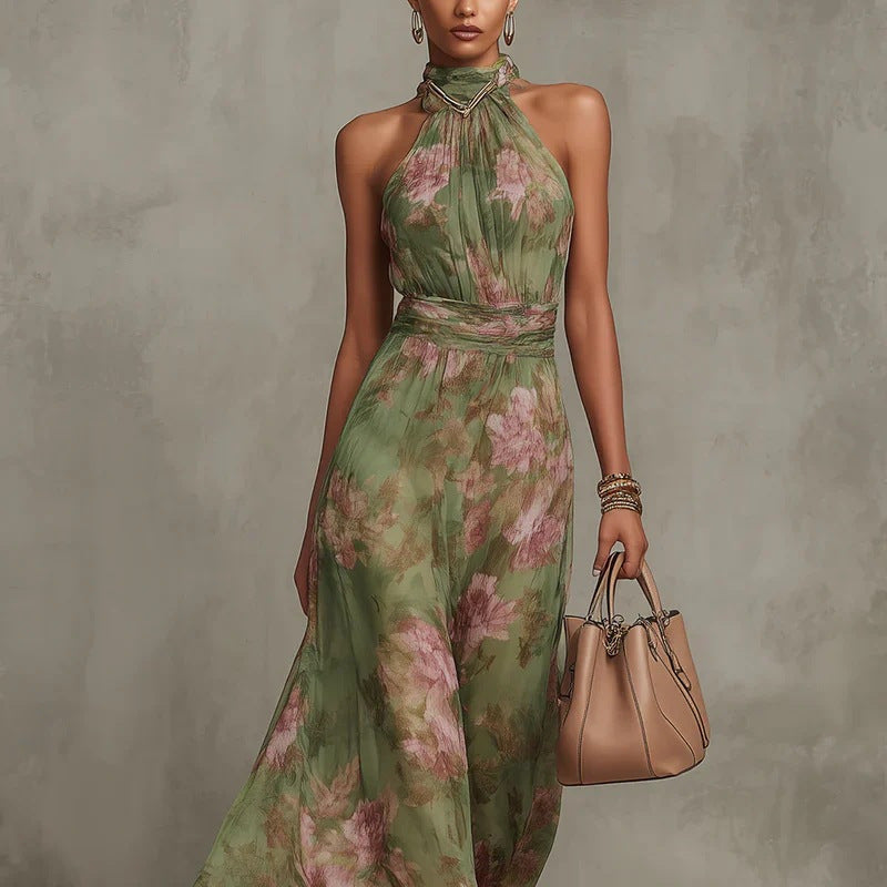Green graffiti print mesh maxi dress by FitiqueFit featuring high waist, irregular slit, and streetwear-inspired design.